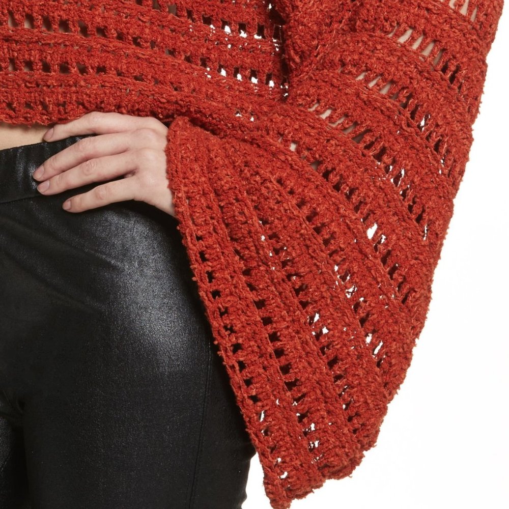 NWT Free PeopleCaught Up Bell Sleeve Crochet Knit - Picture 3 of 6